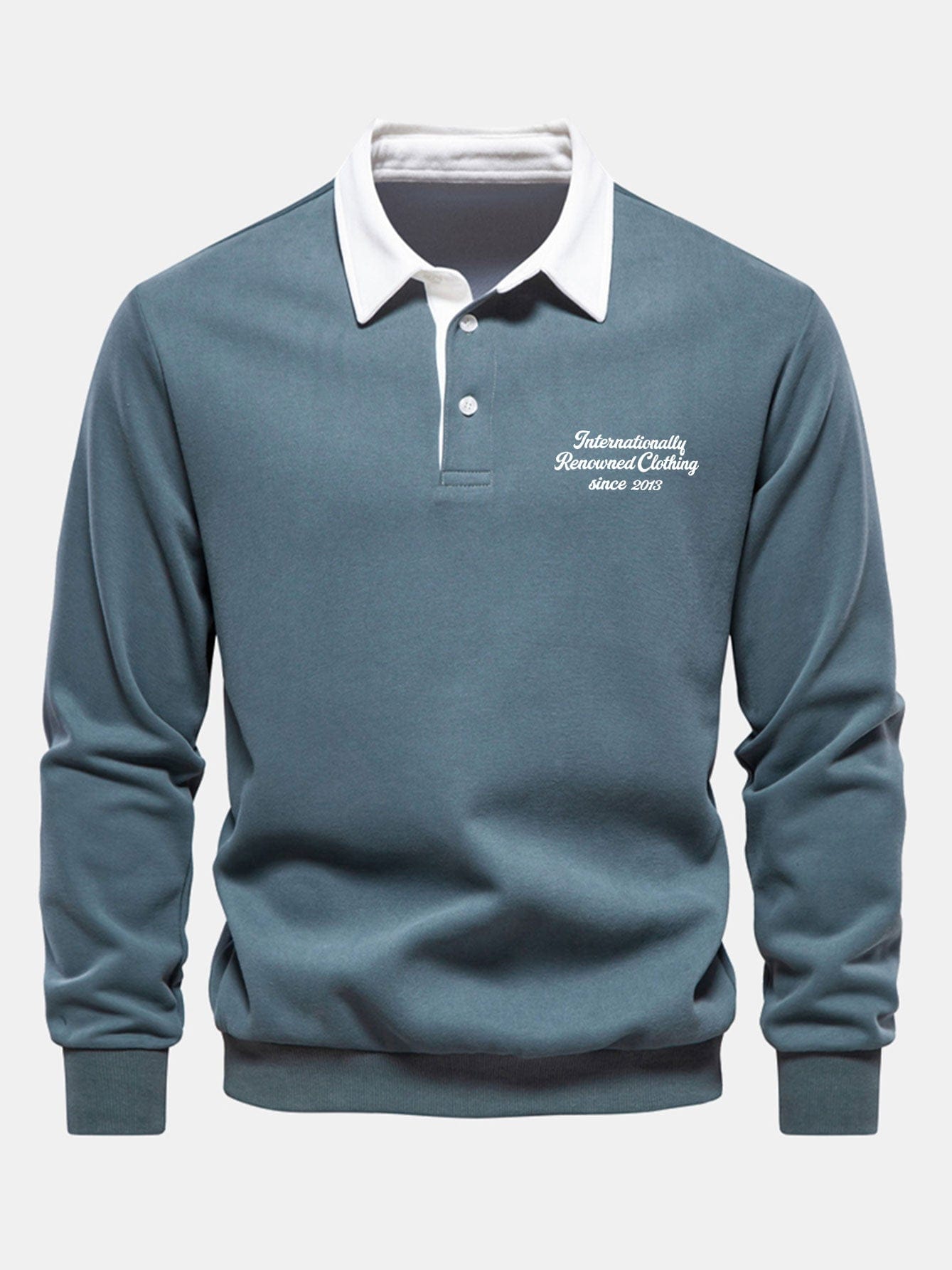 Velira Sweatshirts žalia mėlyna / S Sloganas Spausdintas Kontrasto Polo Apykaklės Megztinis