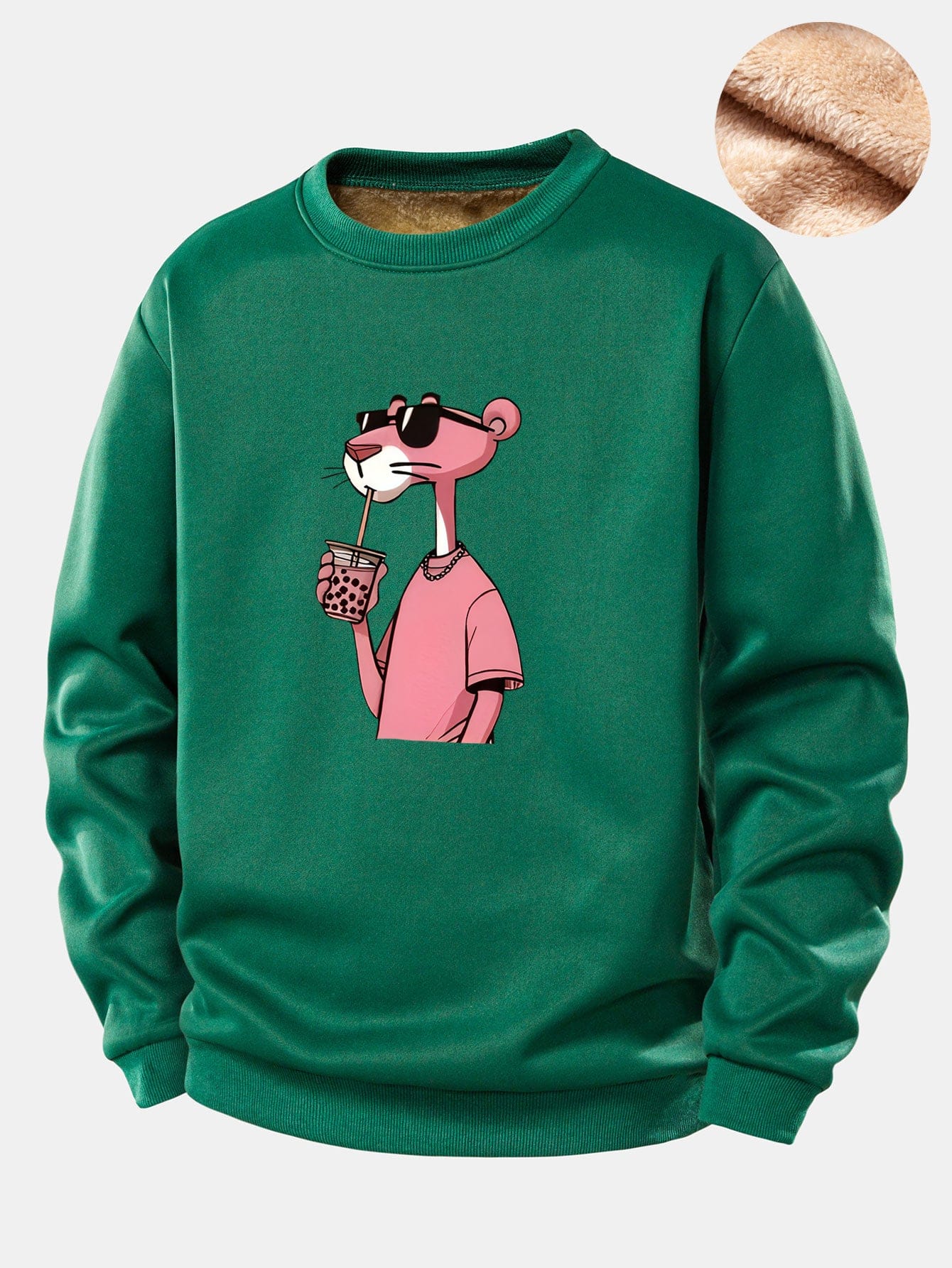 Velira Sweatshirts Žalia / S Rožinė Panto Print Teddy Fleece Pamušalu Sweatshirt