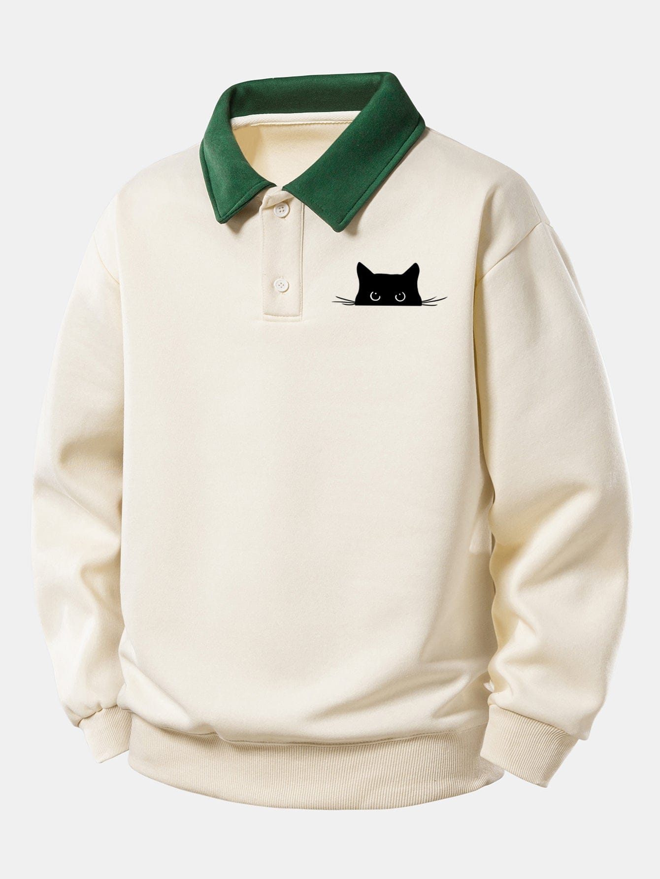 Velira Sweatshirts Žalia / XS Atsipalaidavęs juodos katės rašto kontrastingas polo džemperis