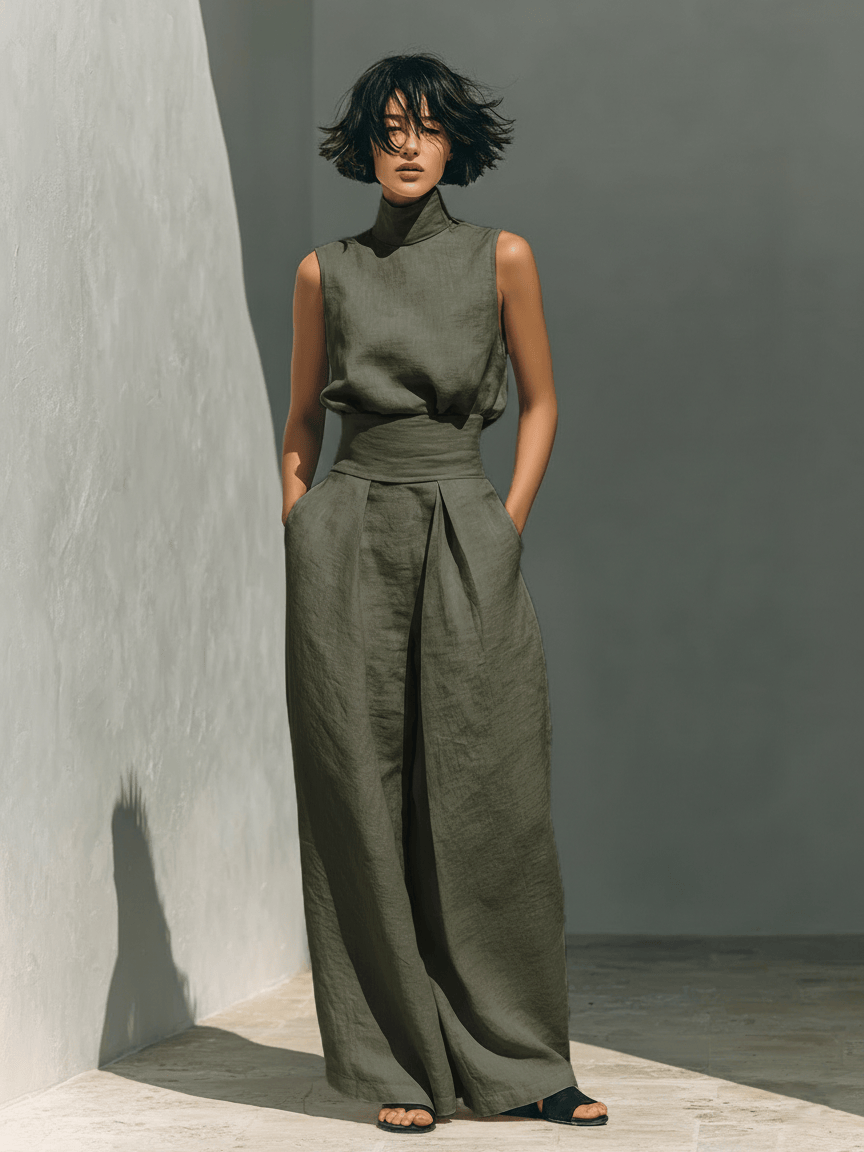 Velira women sets Karinis žalias / S Marios lininis laisvalaikio rinkinys moterims