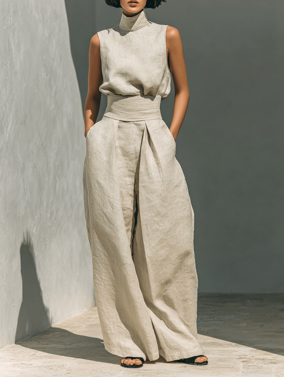 Velira women sets Khaki / S Marios lininis laisvalaikio rinkinys moterims