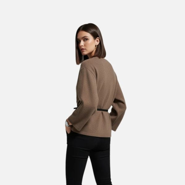 Velira Womens Knitwear Vienos diržo apvyniojimo švarkas